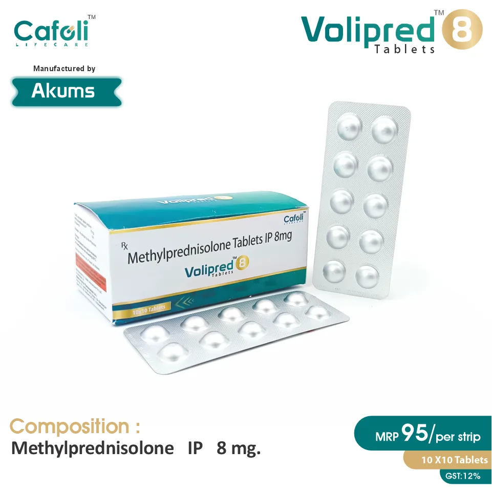 Methylprednisolone (8mg) Tablet at best price in PCD Pharma Franchise for Inflammation and Autoimmune Conditions.